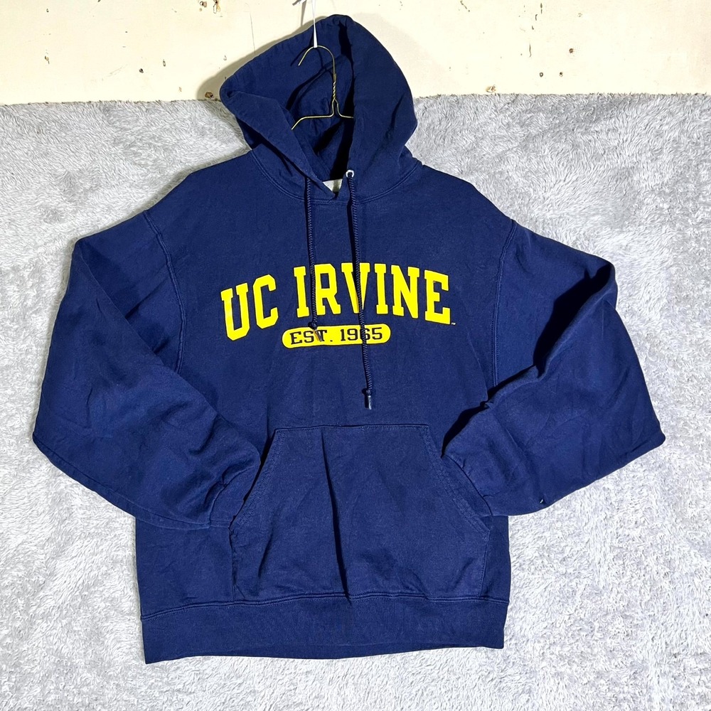 Jerzees Hoodie Mens Medium Blue UC Irvine Graphic Cotton Pullover Fleece Lined